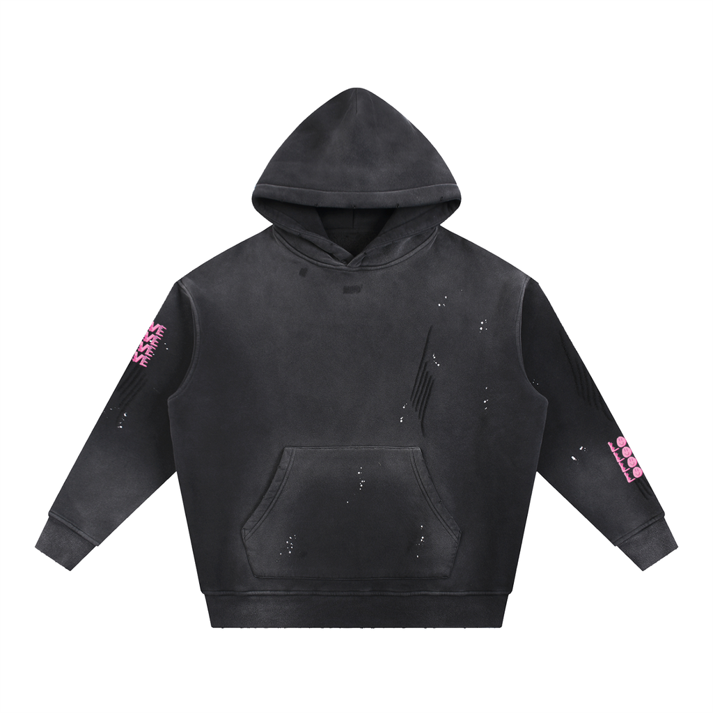 Vintage Washed Frayed Fleece Hoodie