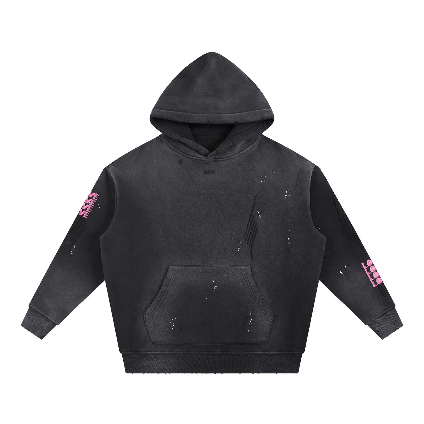 Vintage Washed Frayed Fleece Hoodie