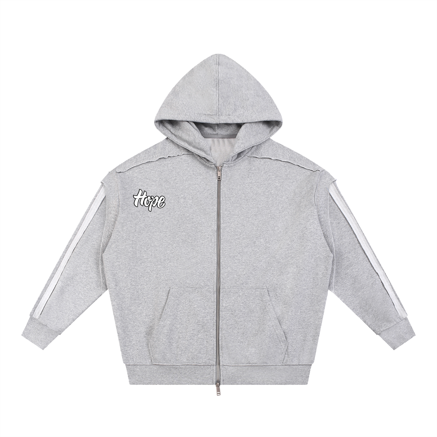 Contrast Tape Raw Edge Double Layered Zip Hoodie