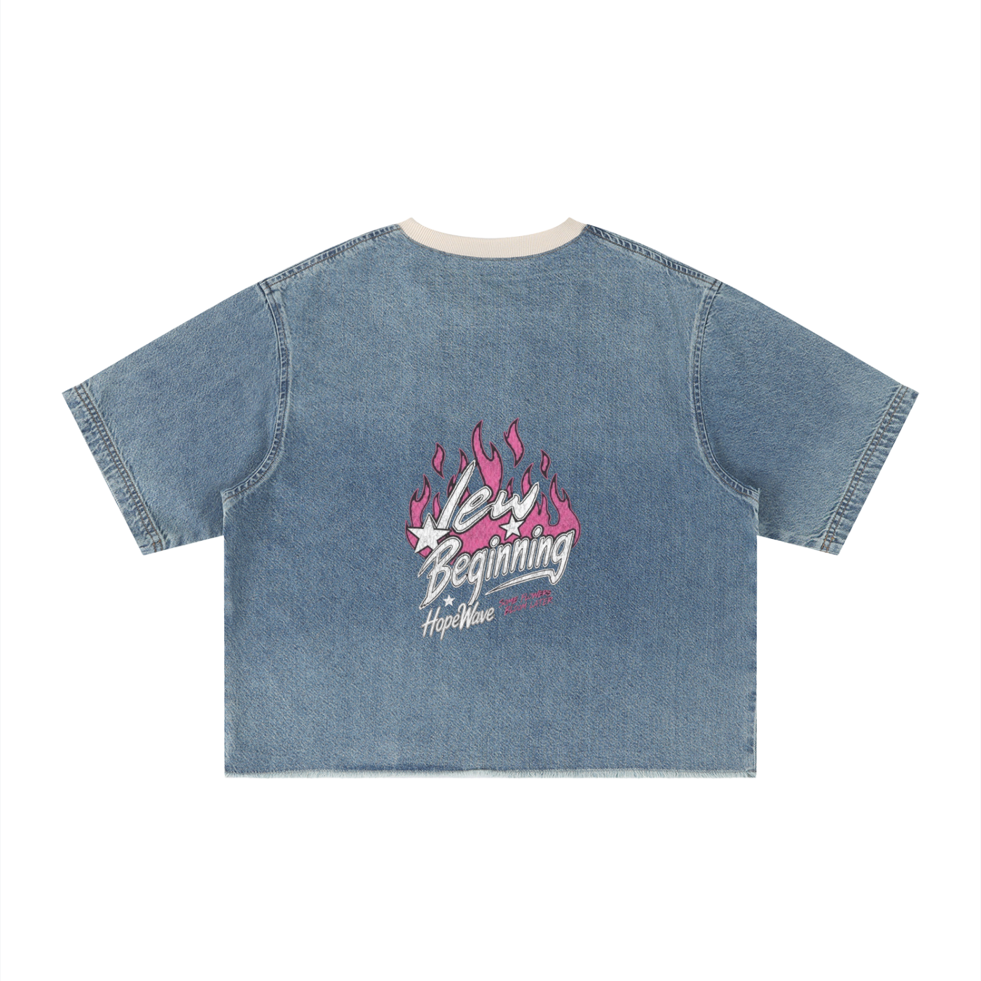 Unisex Vintage Wash Boxy Raw Hem Denim T-Shirt