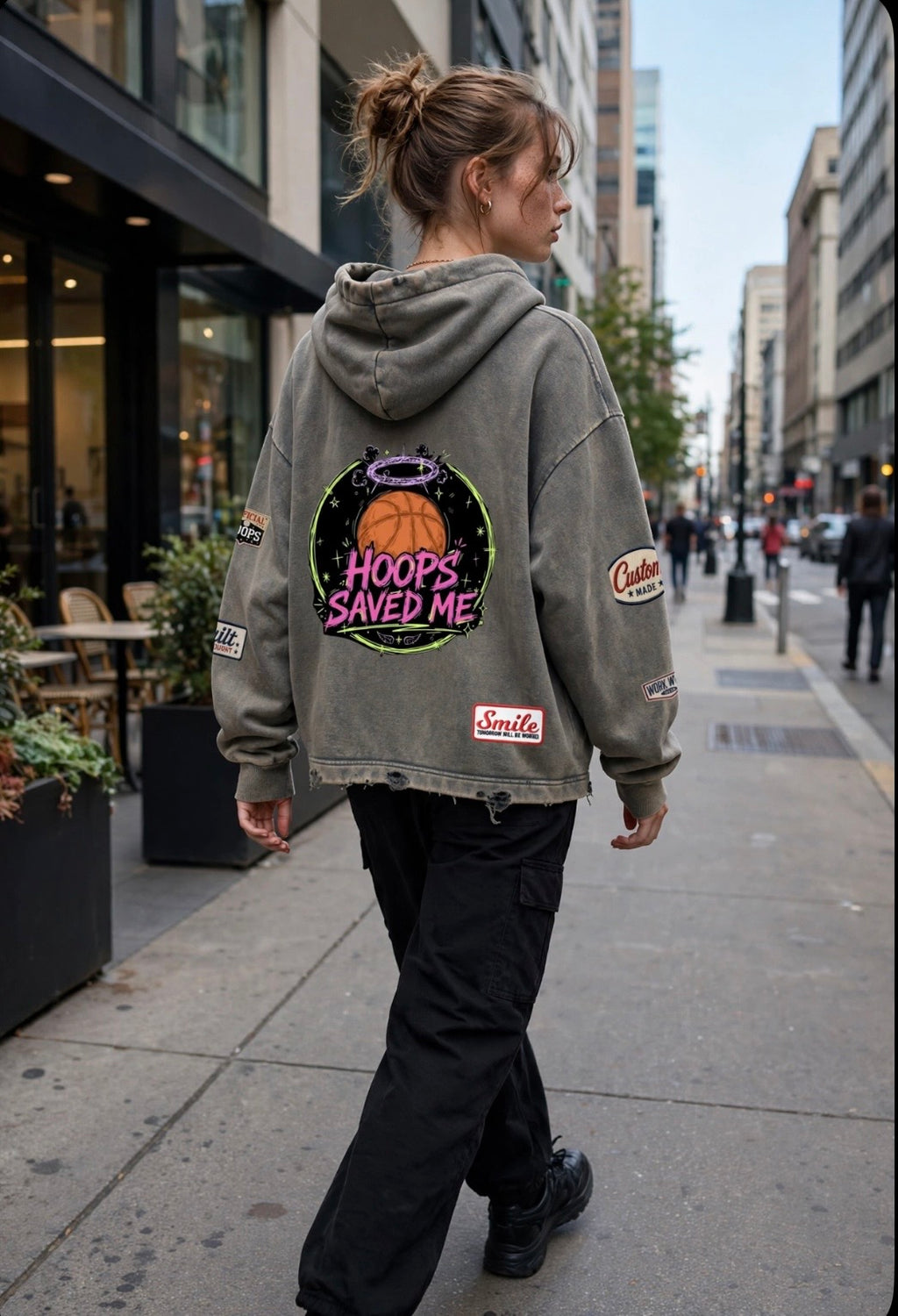 Vintage Washed Frayed-Hem Hoodie