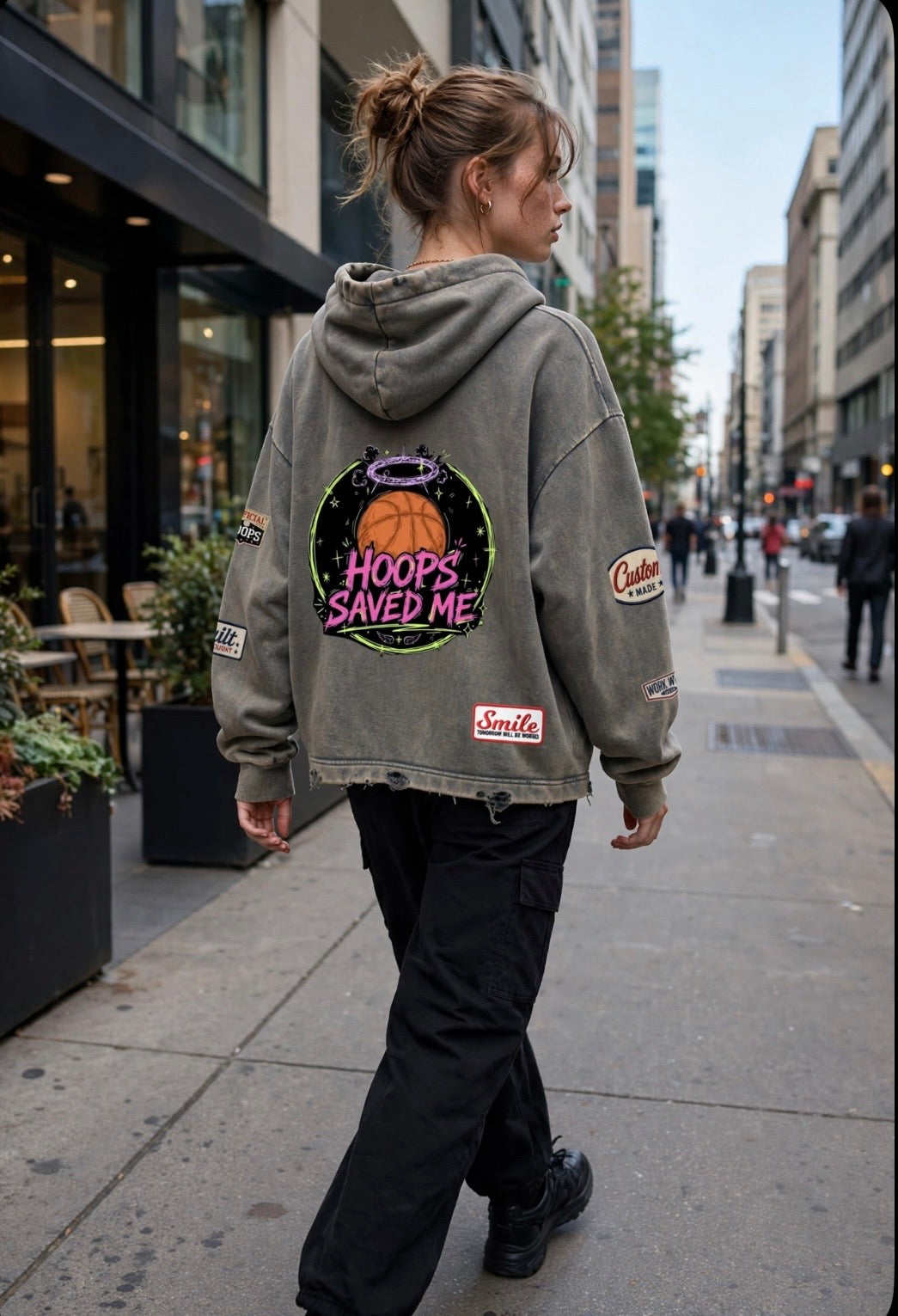 Vintage Washed Frayed-Hem Hoodie