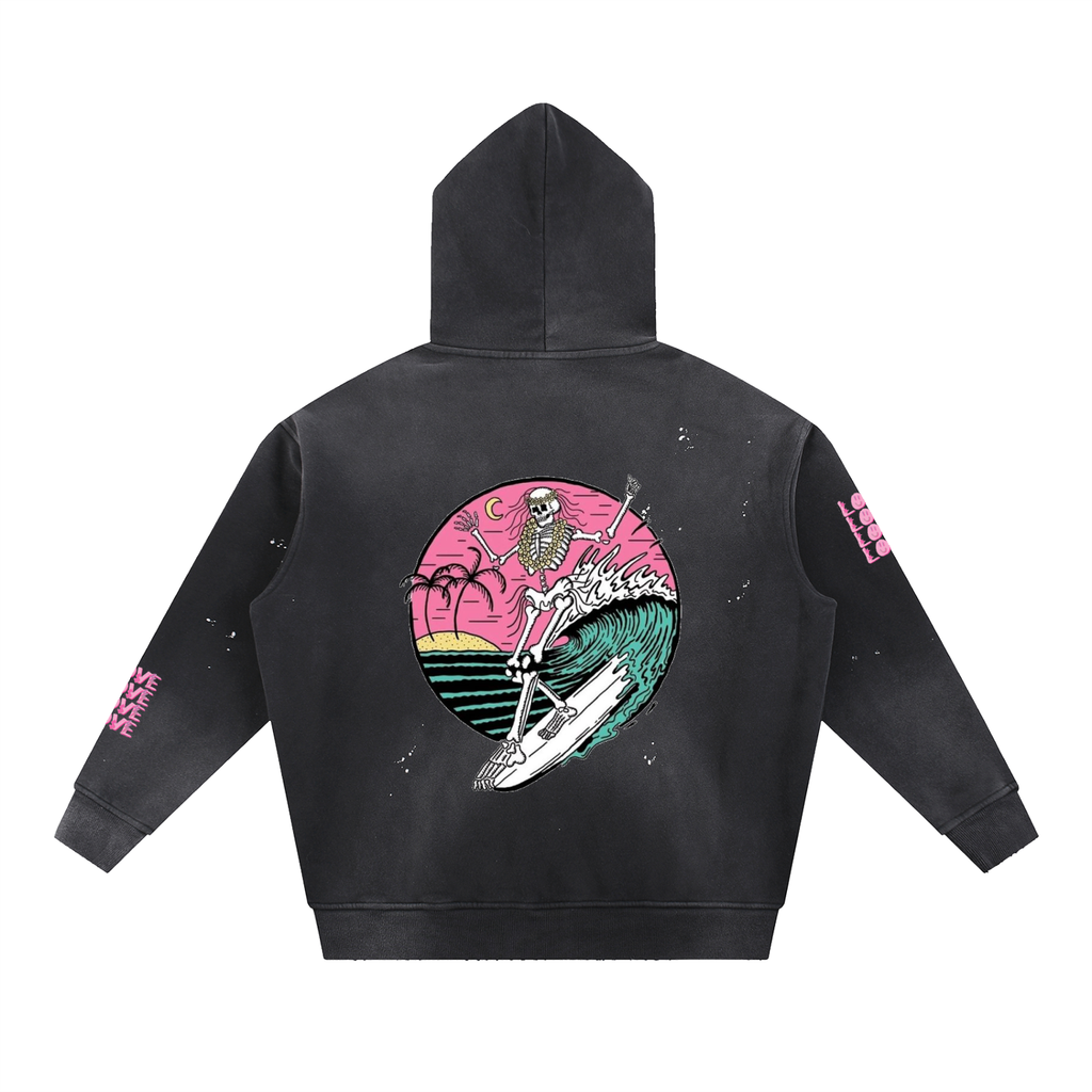 Vintage Washed Frayed Fleece Hoodie