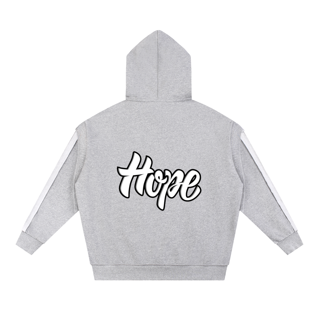 Contrast Tape Raw Edge Double Layered Zip Hoodie