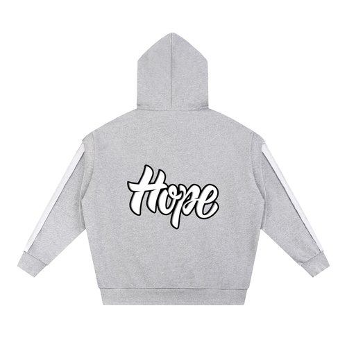 Contrast Tape Raw Edge Double Layered Zip Hoodie