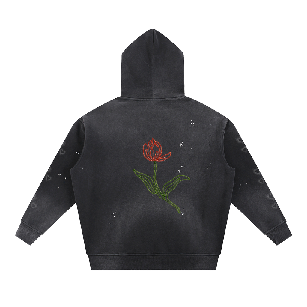 Vintage Washed Frayed Fleece Hoodie