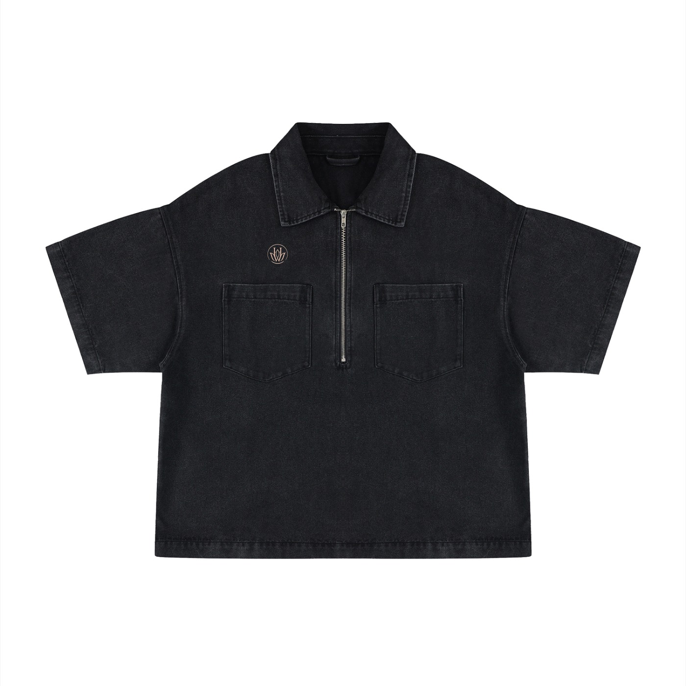 Unisex Vintage Wash Boxy Quarter-Zip Denim Shirt