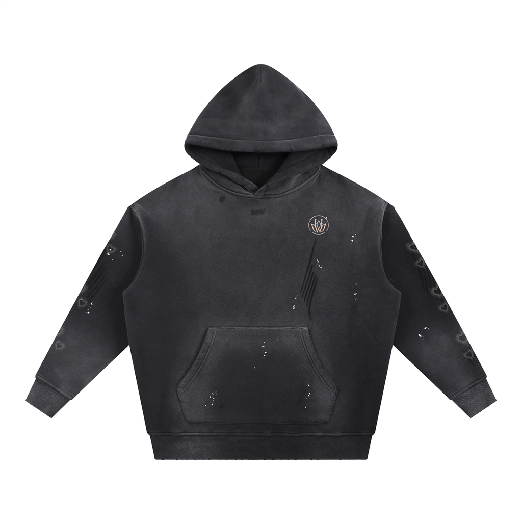 Vintage Washed Frayed Fleece Hoodie