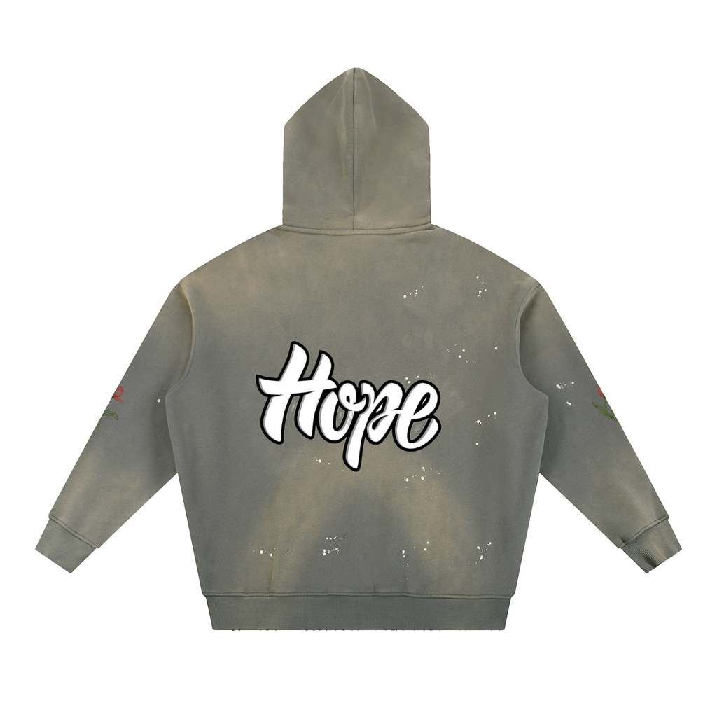Vintage Washed Frayed Fleece Hoodie
