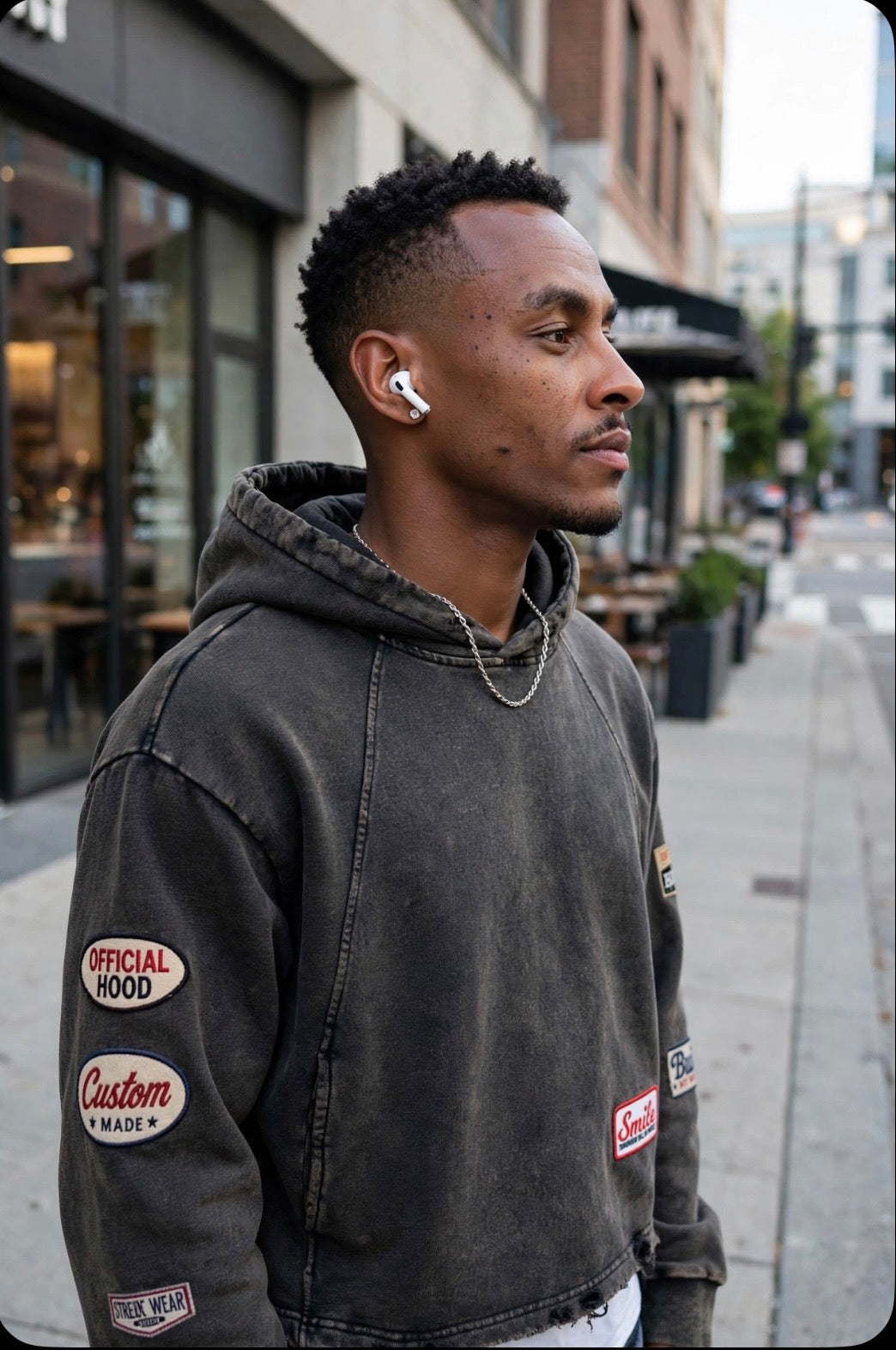 Vintage Washed Frayed-Hem Hoodie