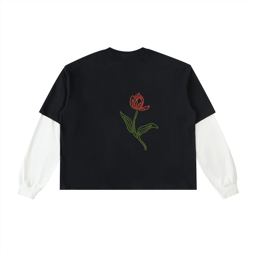Layered Contrast Sleeve Cotton T-Shirt
