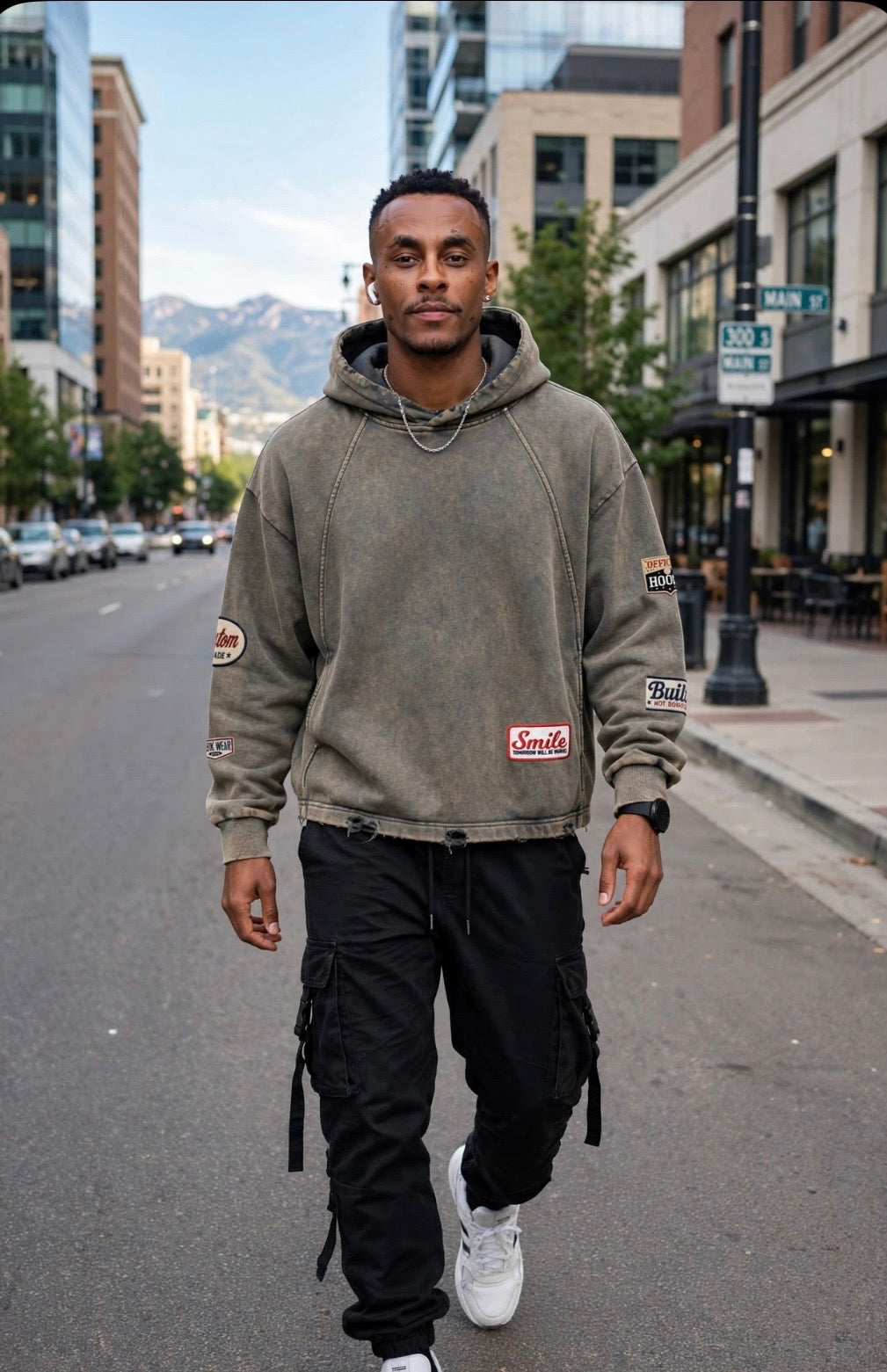 Vintage Washed Frayed-Hem Hoodie