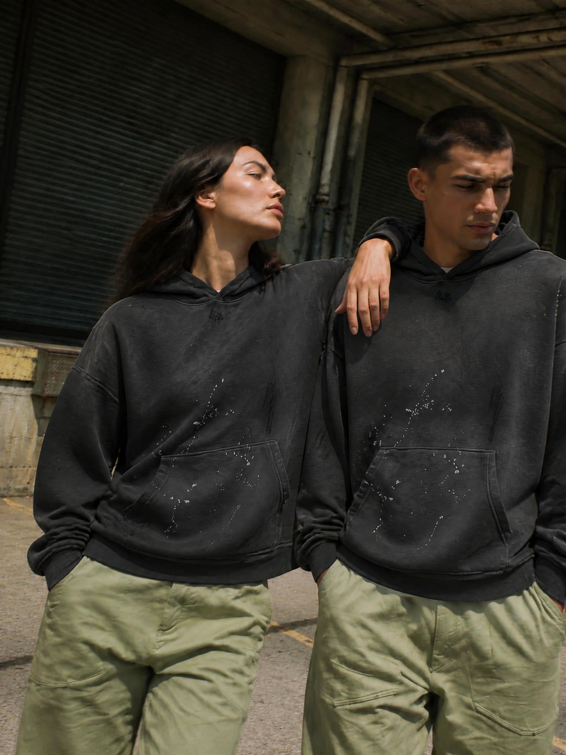 Vintage Washed Frayed Fleece Hoodie