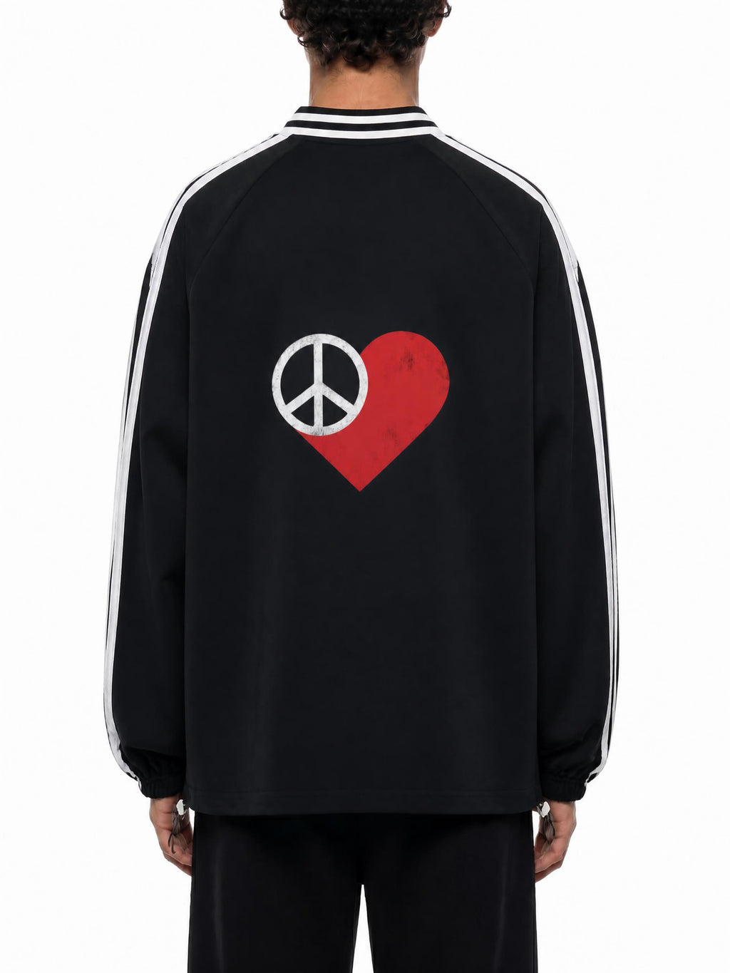 Contrast Striped Lapel Collar Sweatshirt