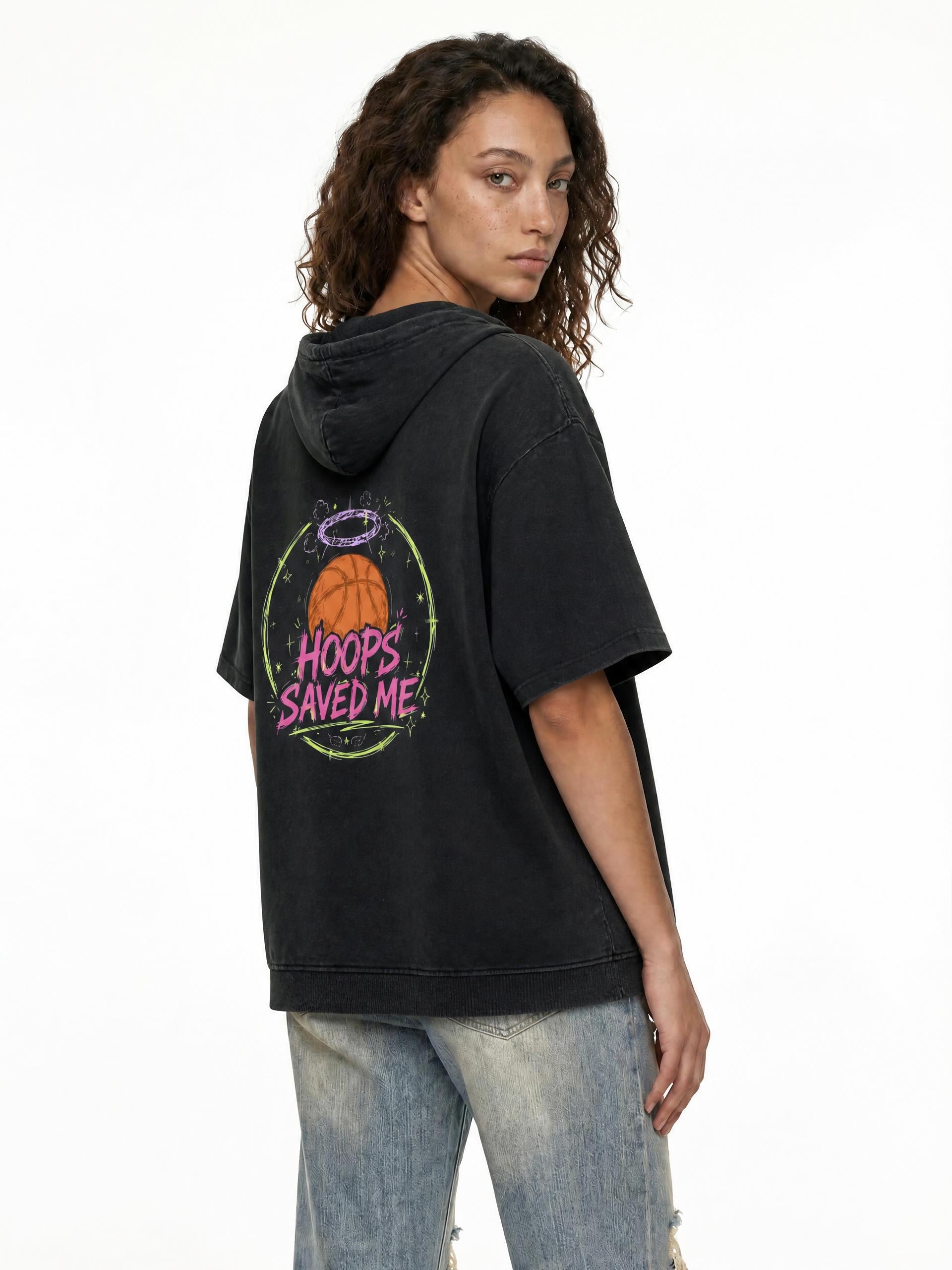 Unisex Mineral Wash Short Sleeve Hoodie