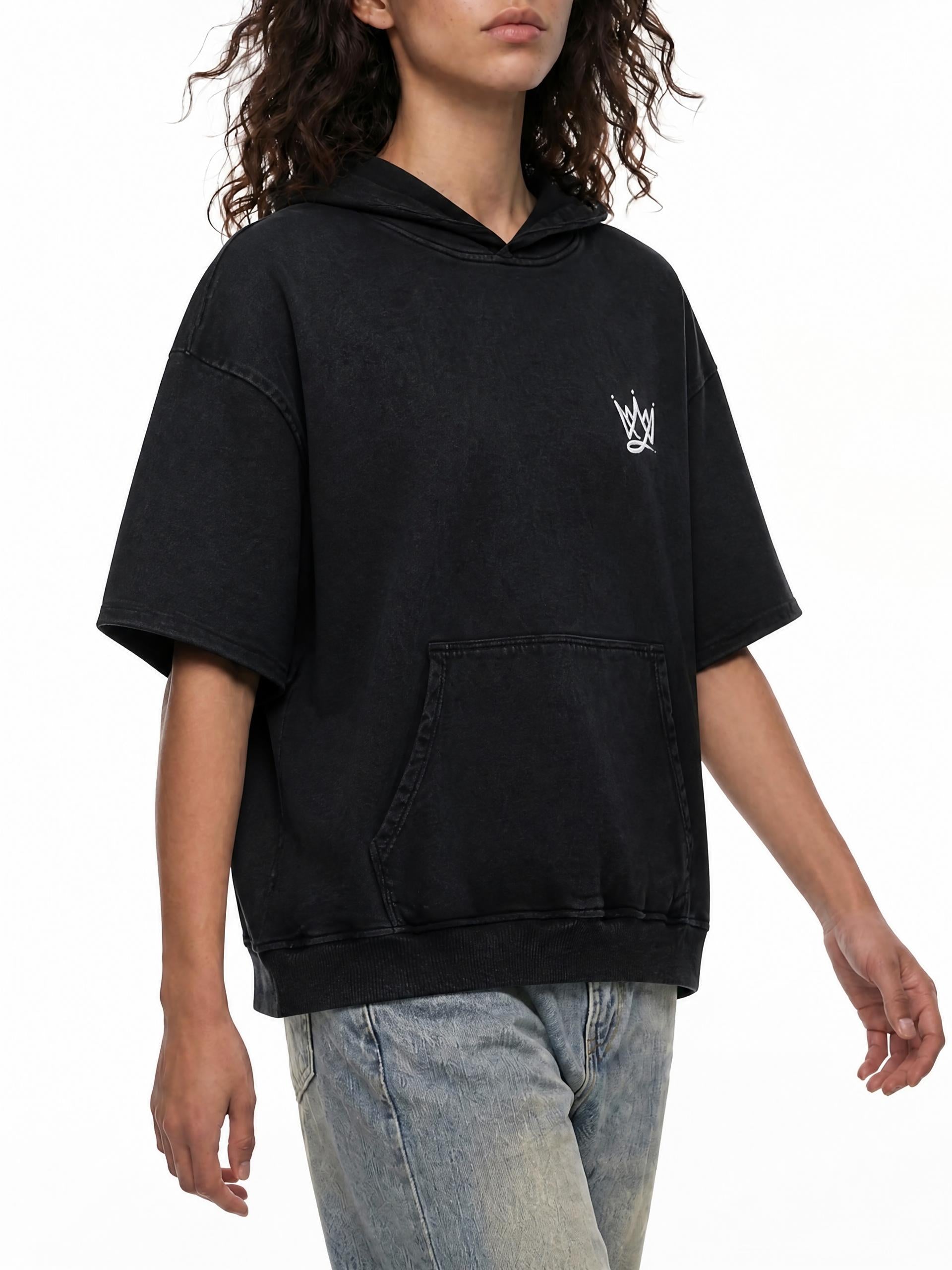 Unisex Mineral Wash Short Sleeve Hoodie