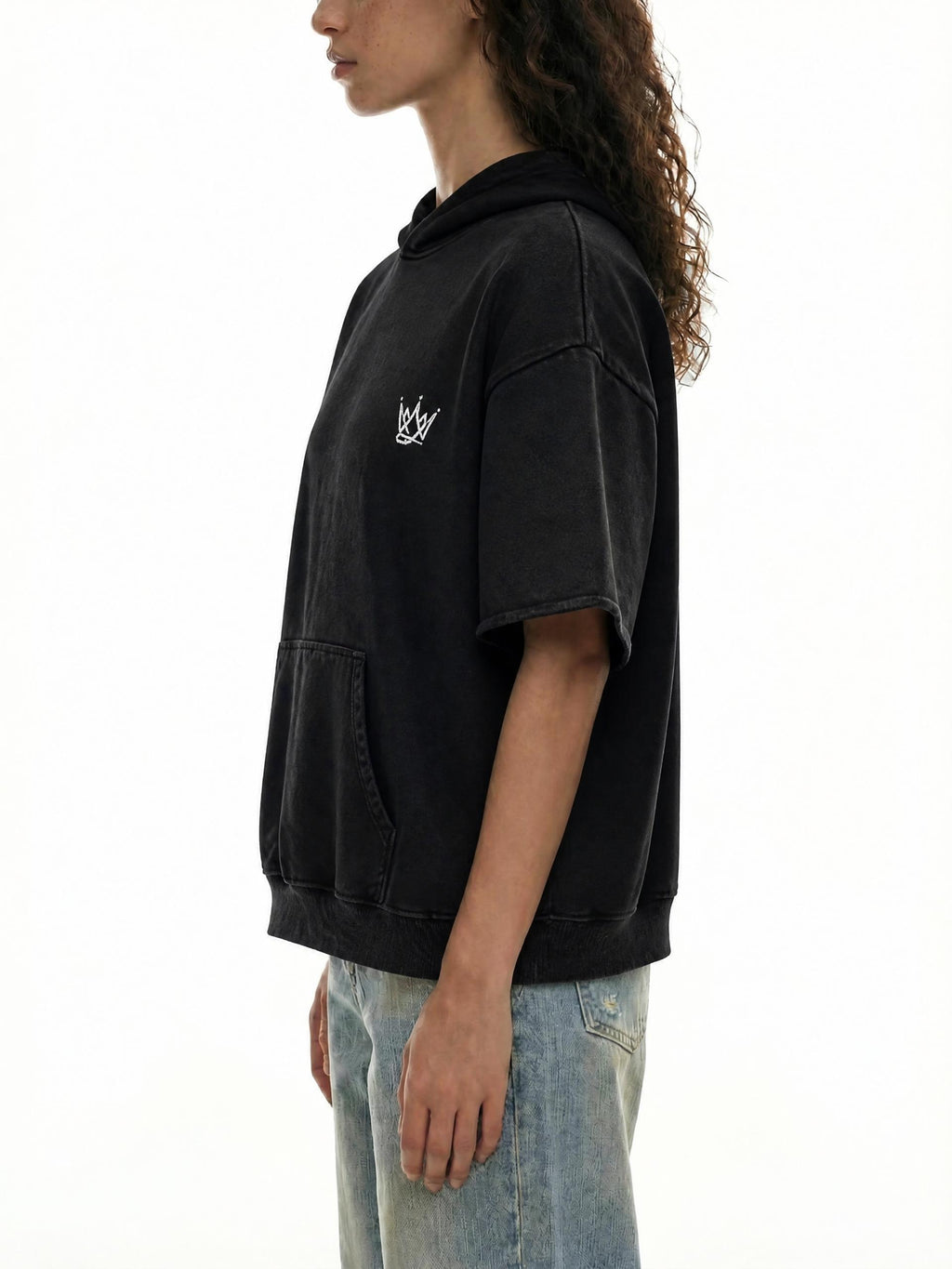 Unisex Mineral Wash Short Sleeve Hoodie