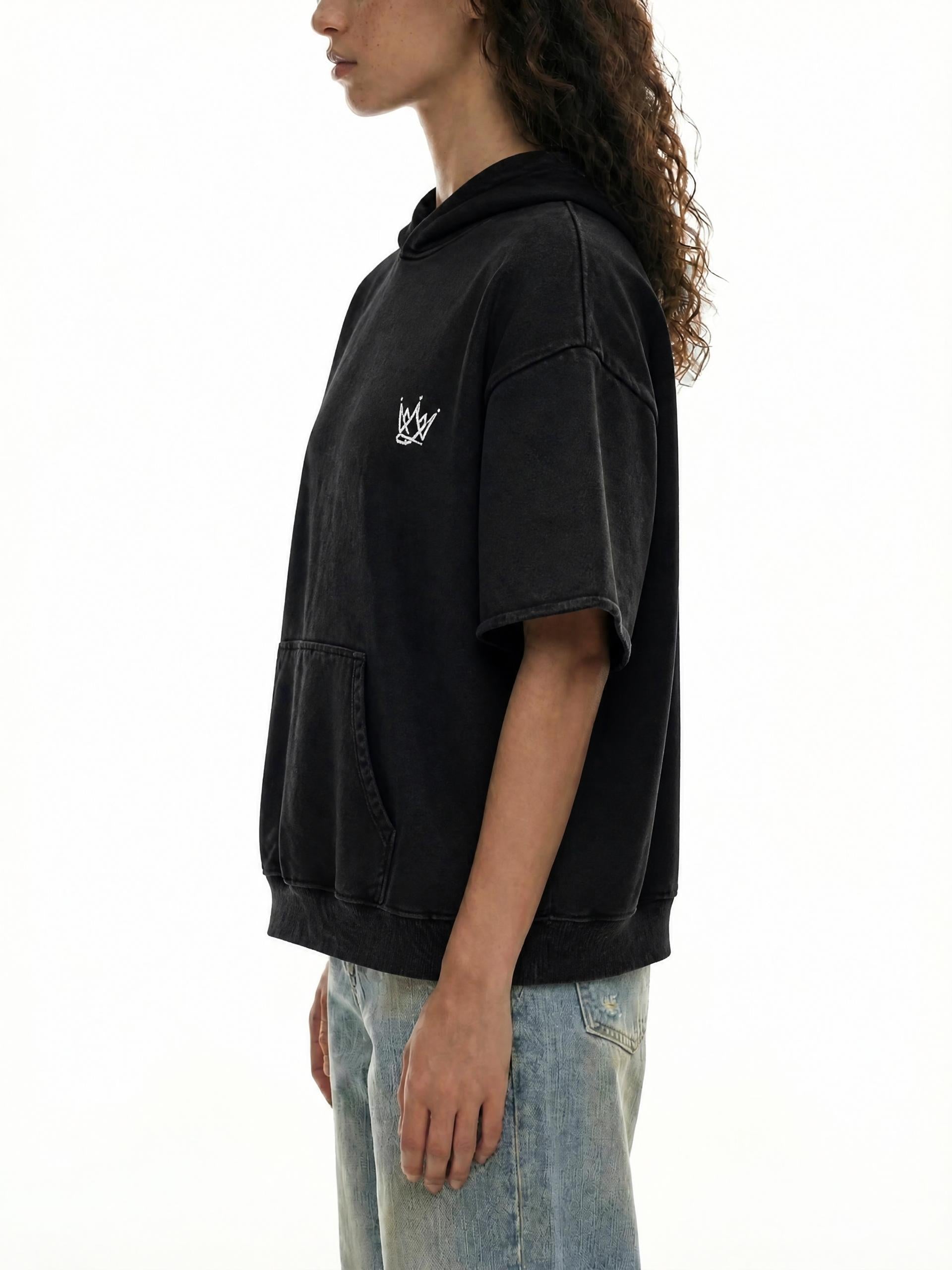 Unisex Mineral Wash Short Sleeve Hoodie