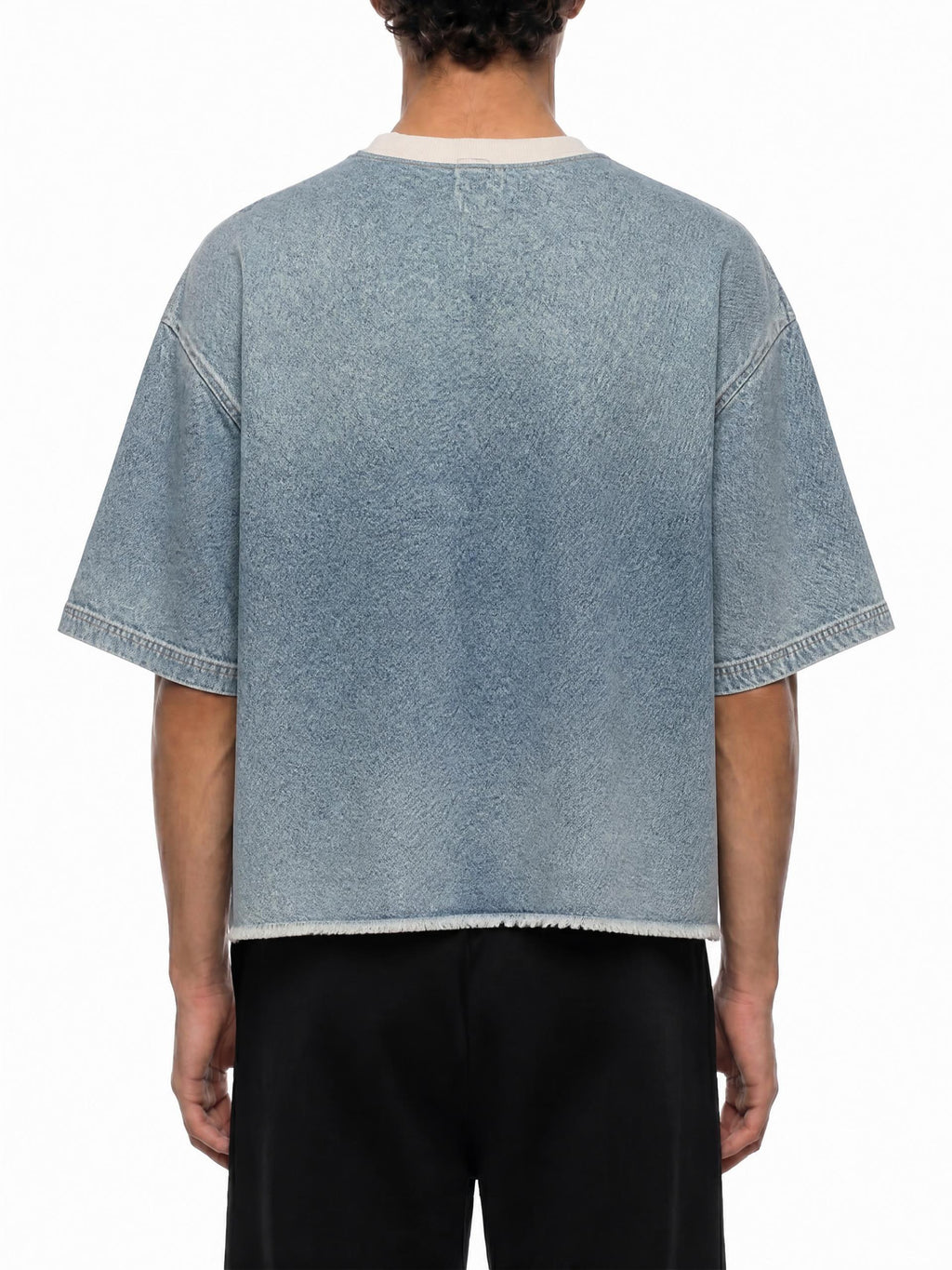 Unisex Vintage Wash Boxy Raw Hem Denim T-Shirt