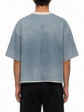 Unisex Vintage Wash Boxy Raw Hem Denim T-Shirt