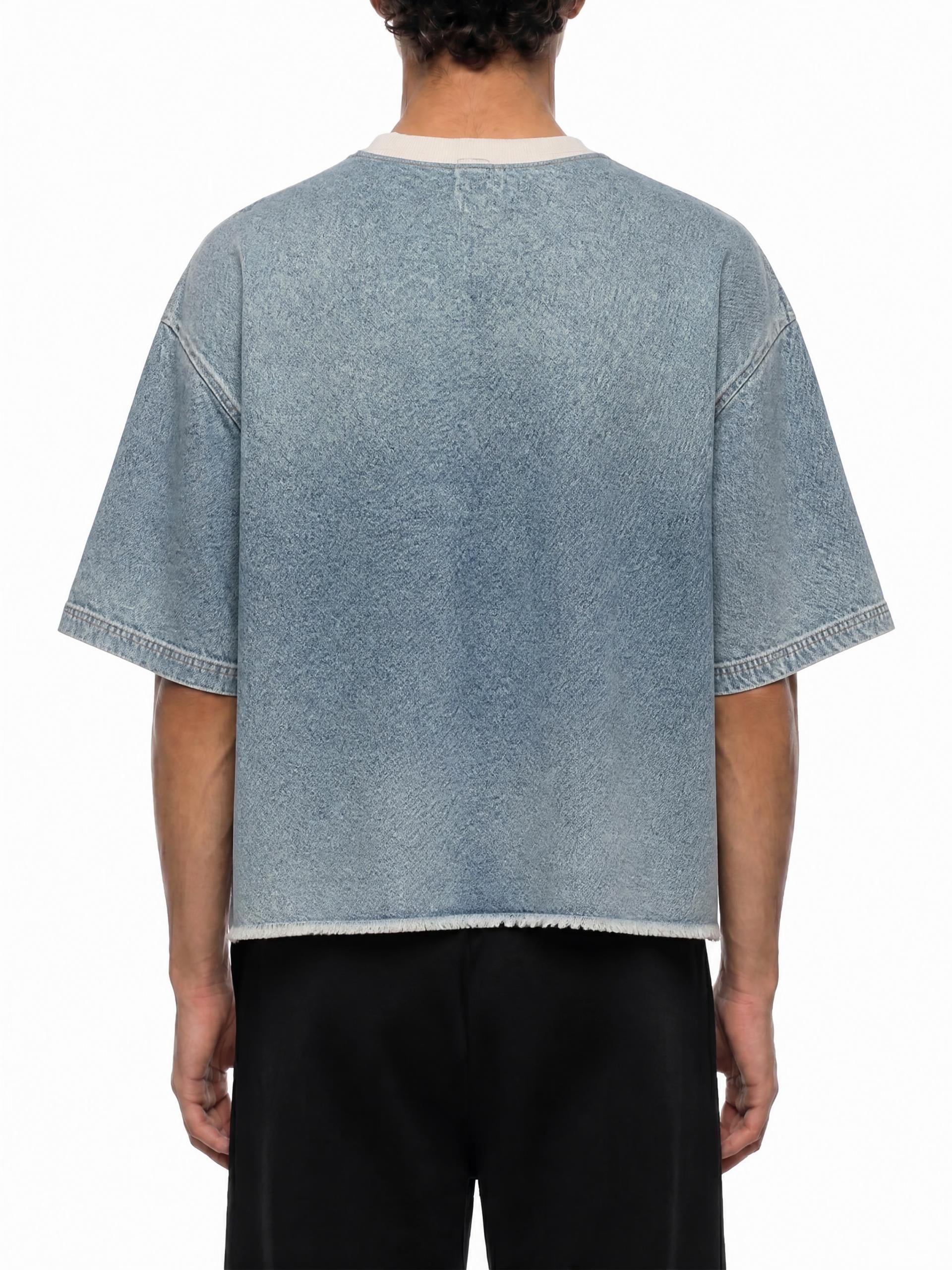 Unisex Vintage Wash Boxy Raw Hem Denim T-Shirt