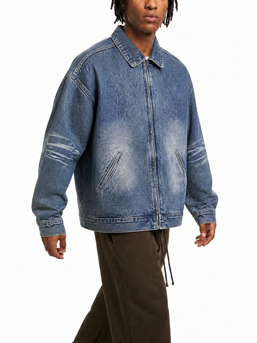 Vintage Wash Zip Up Denim Jacket