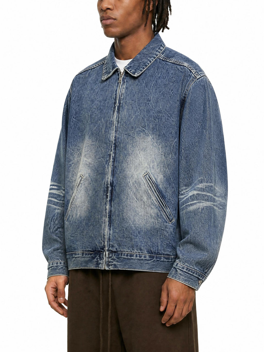 Vintage Wash Zip Up Denim Jacket