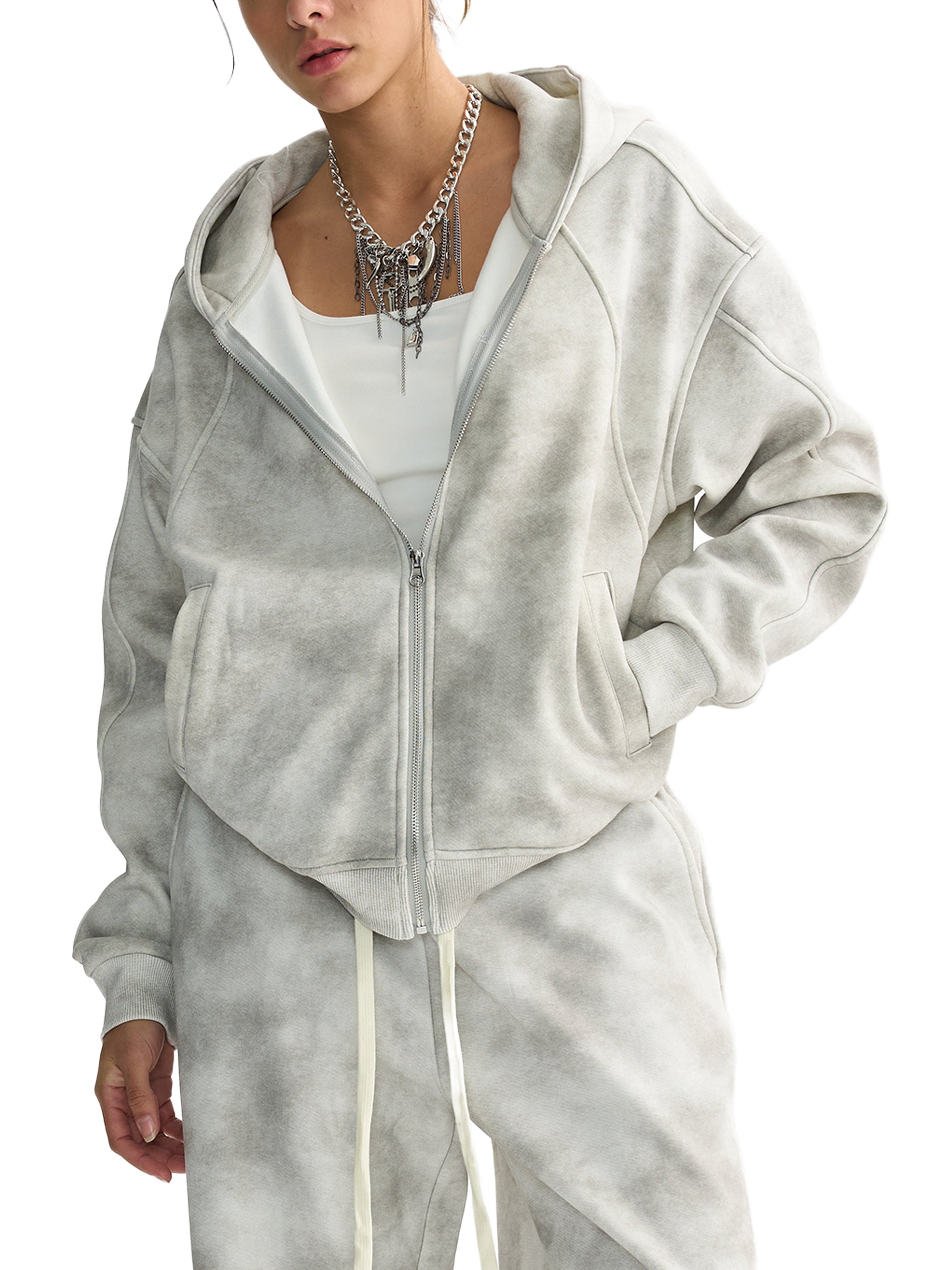 Unisex Vintage Wash Leopard Full Zip Hoodie