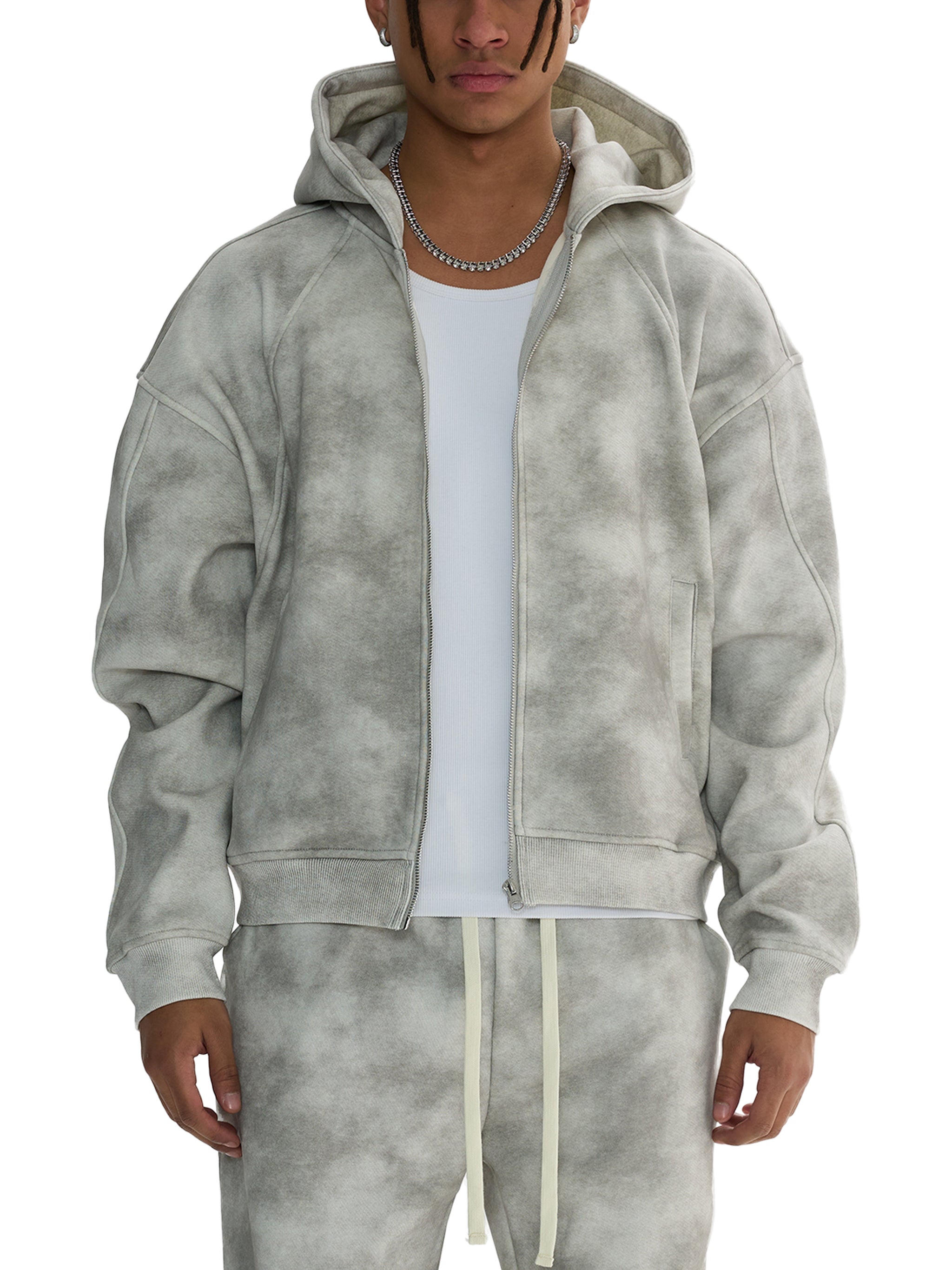 Unisex Vintage Wash Leopard Full Zip Hoodie