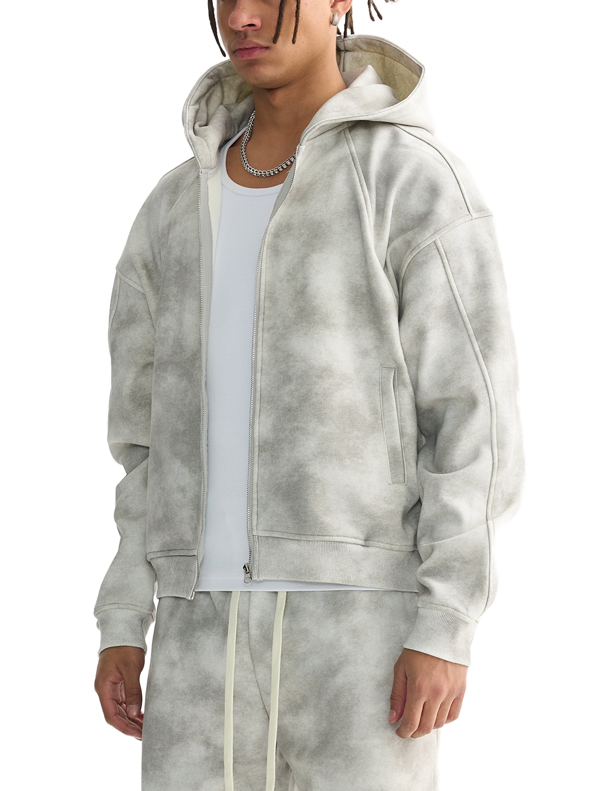Unisex Vintage Wash Leopard Full Zip Hoodie