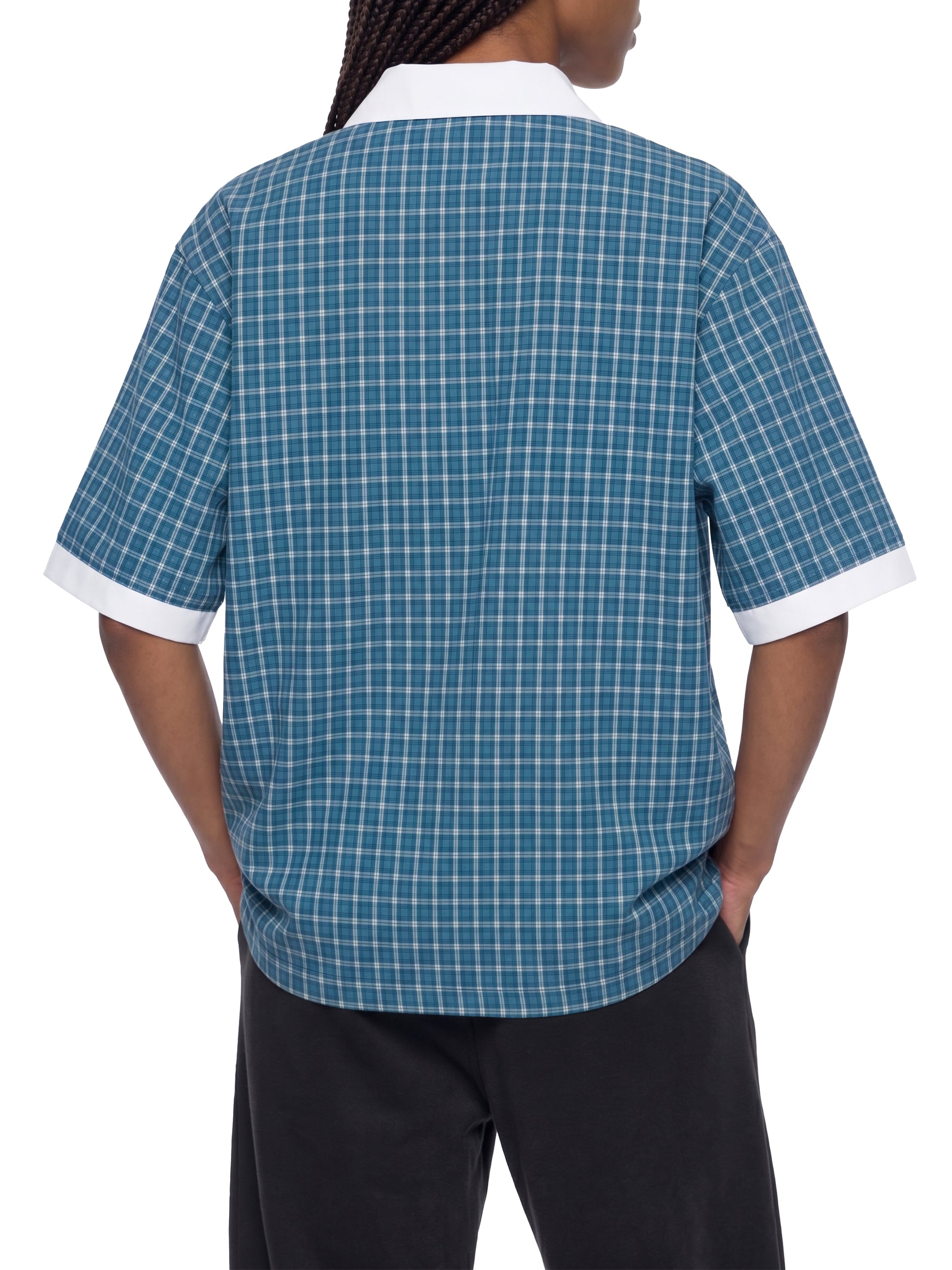 Unisex Boxy Plaid Color Block Polo Shirt