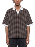 Unisex Boxy Plaid Color Block Polo Shirt