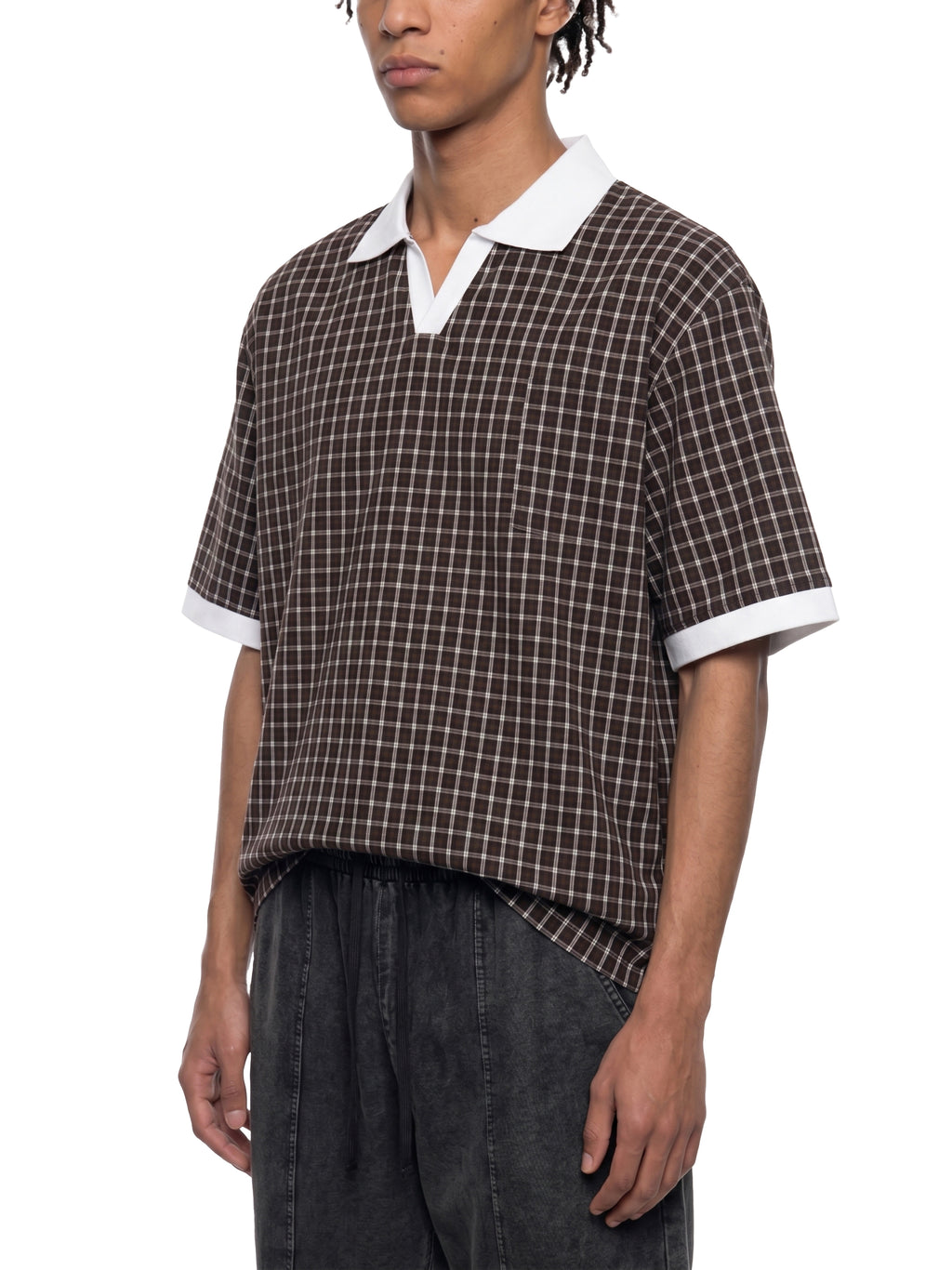 Unisex Boxy Plaid Color Block Polo Shirt