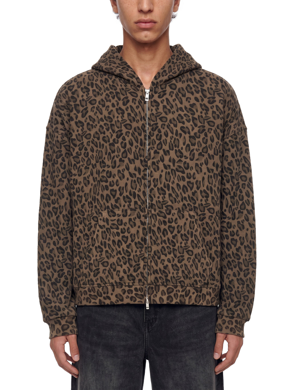 Unisex Vintage Wash Leopard Full Zip Hoodie