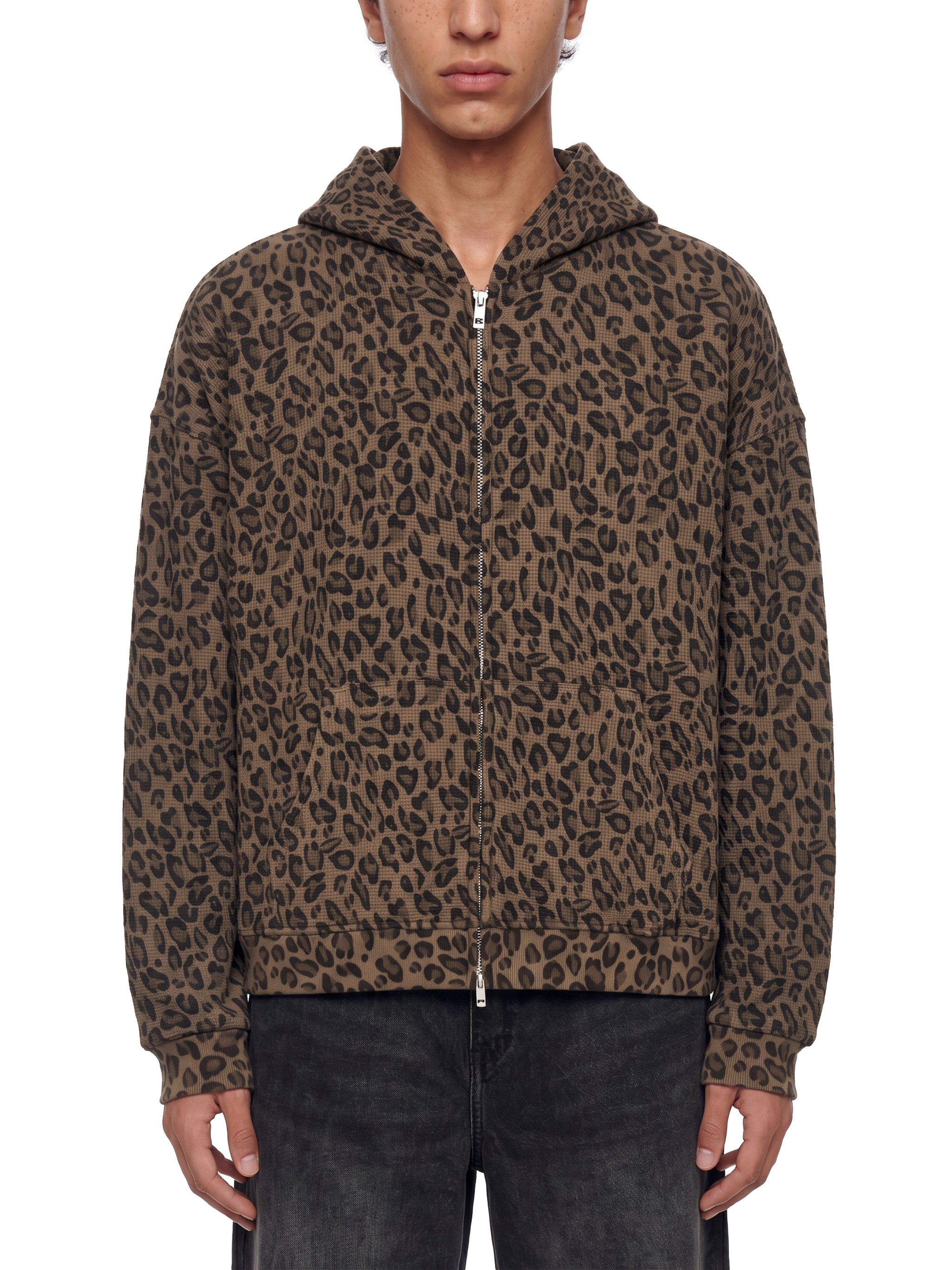 Unisex Vintage Wash Leopard Full Zip Hoodie