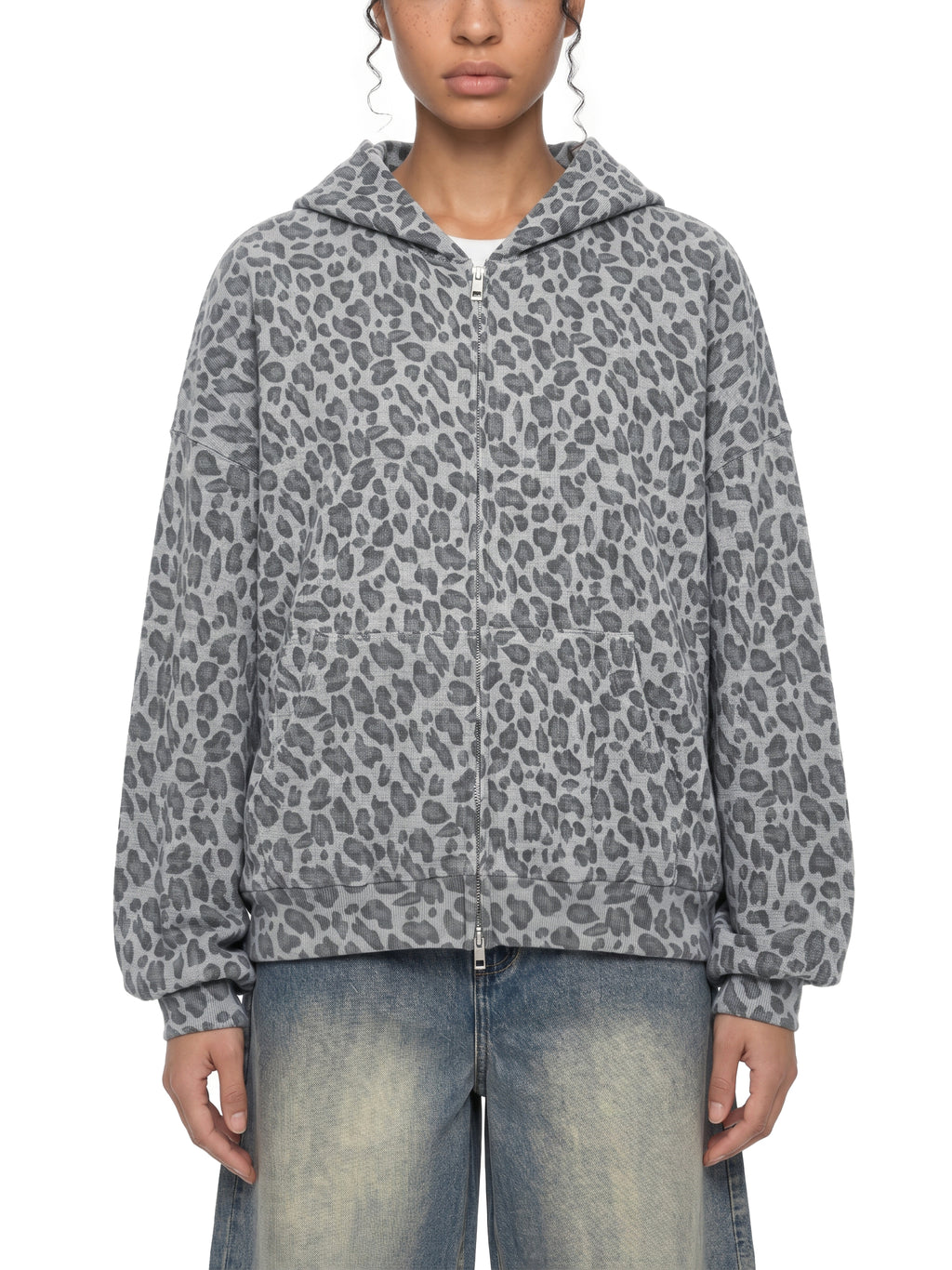 Unisex Vintage Wash Leopard Full Zip Hoodie