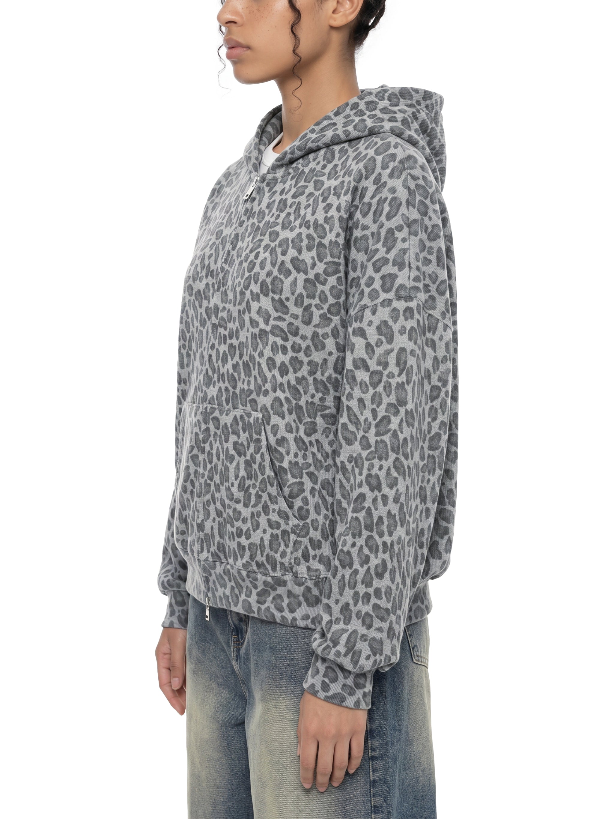 Unisex Vintage Wash Leopard Full Zip Hoodie