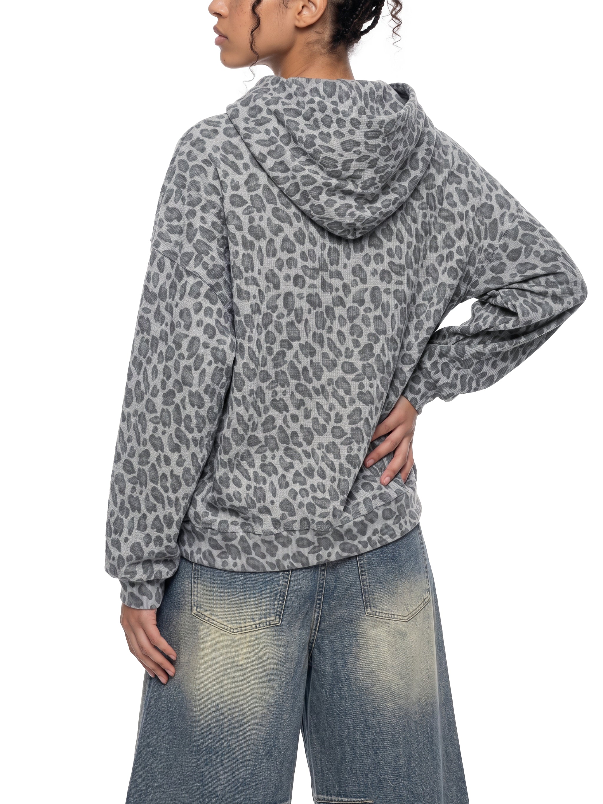 Unisex Vintage Wash Leopard Full Zip Hoodie