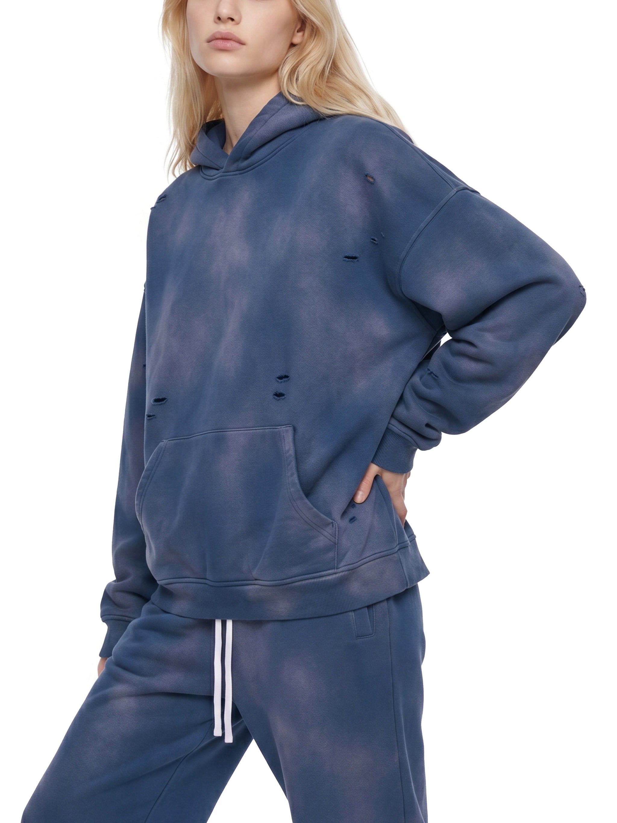 Unisex Sunfade Frayed Fleece Hoodie