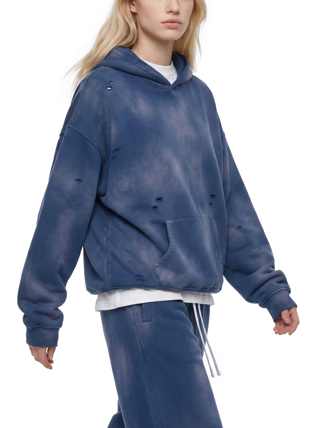 Unisex Sunfade Frayed Fleece Hoodie