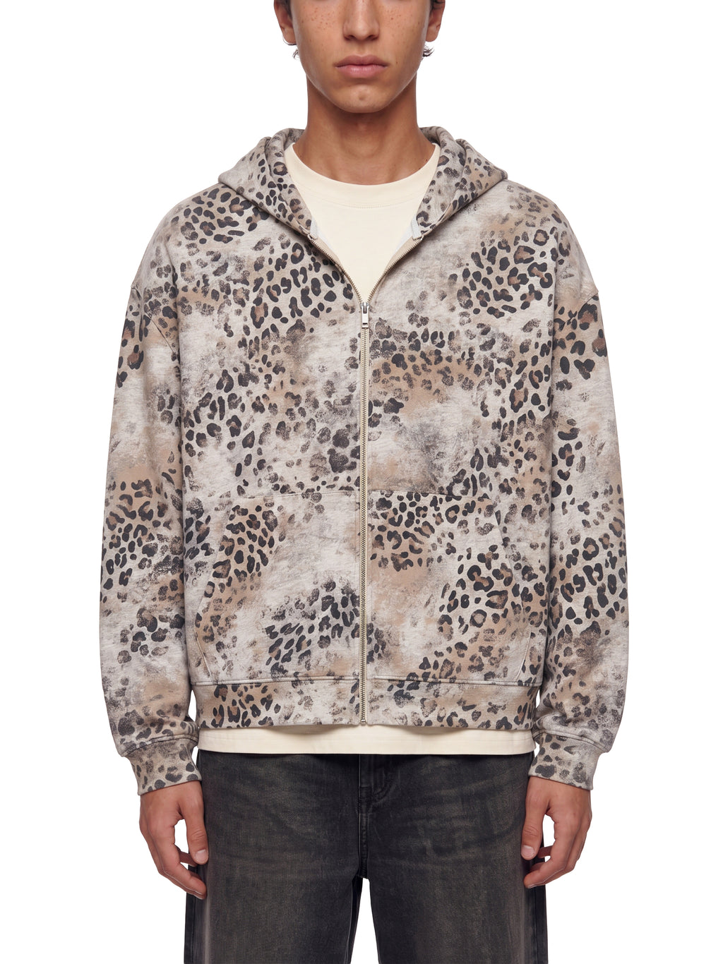 Unisex Vintage Wash Leopard Full Zip Hoodie