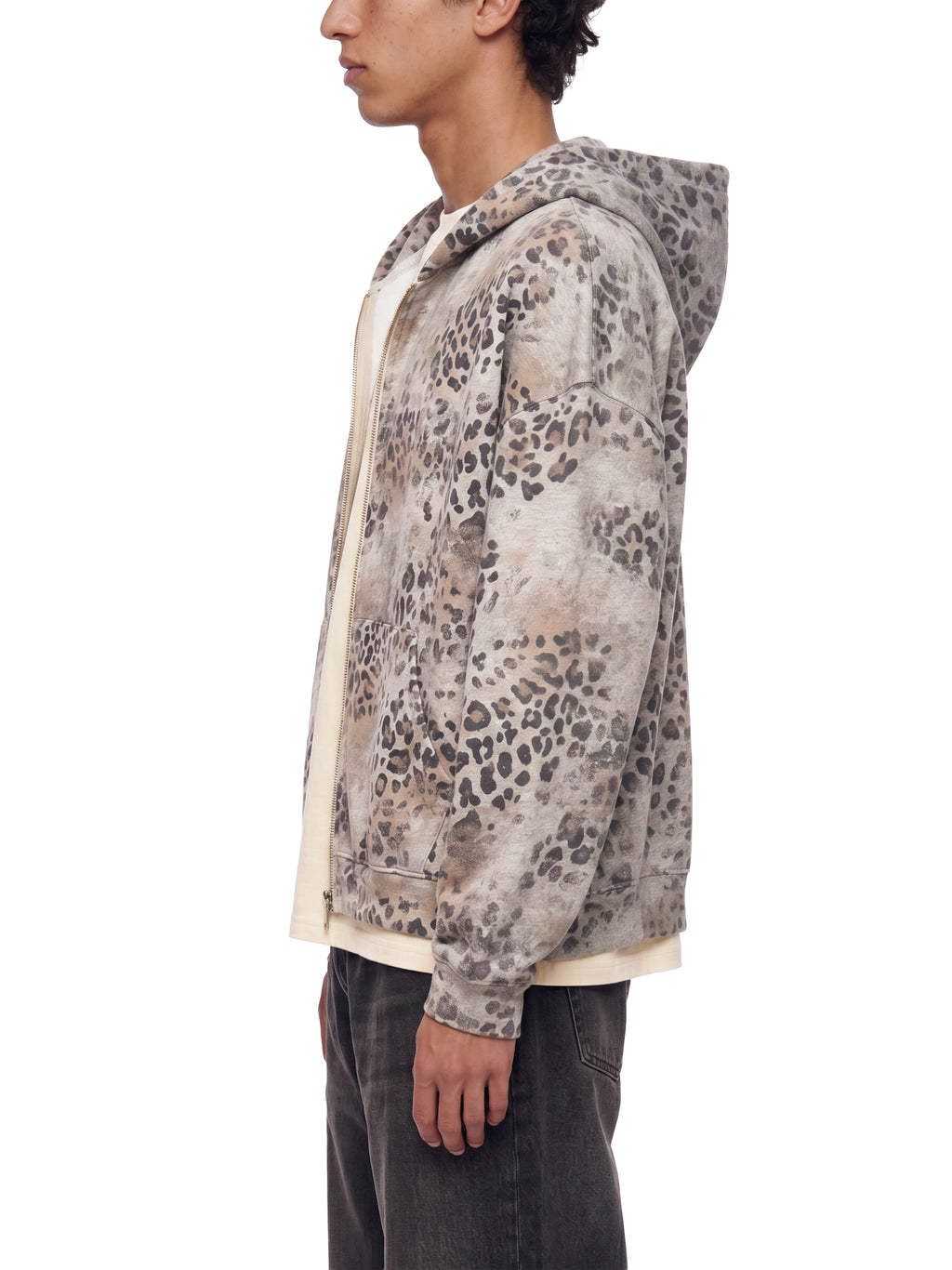 Unisex Vintage Wash Leopard Full Zip Hoodie