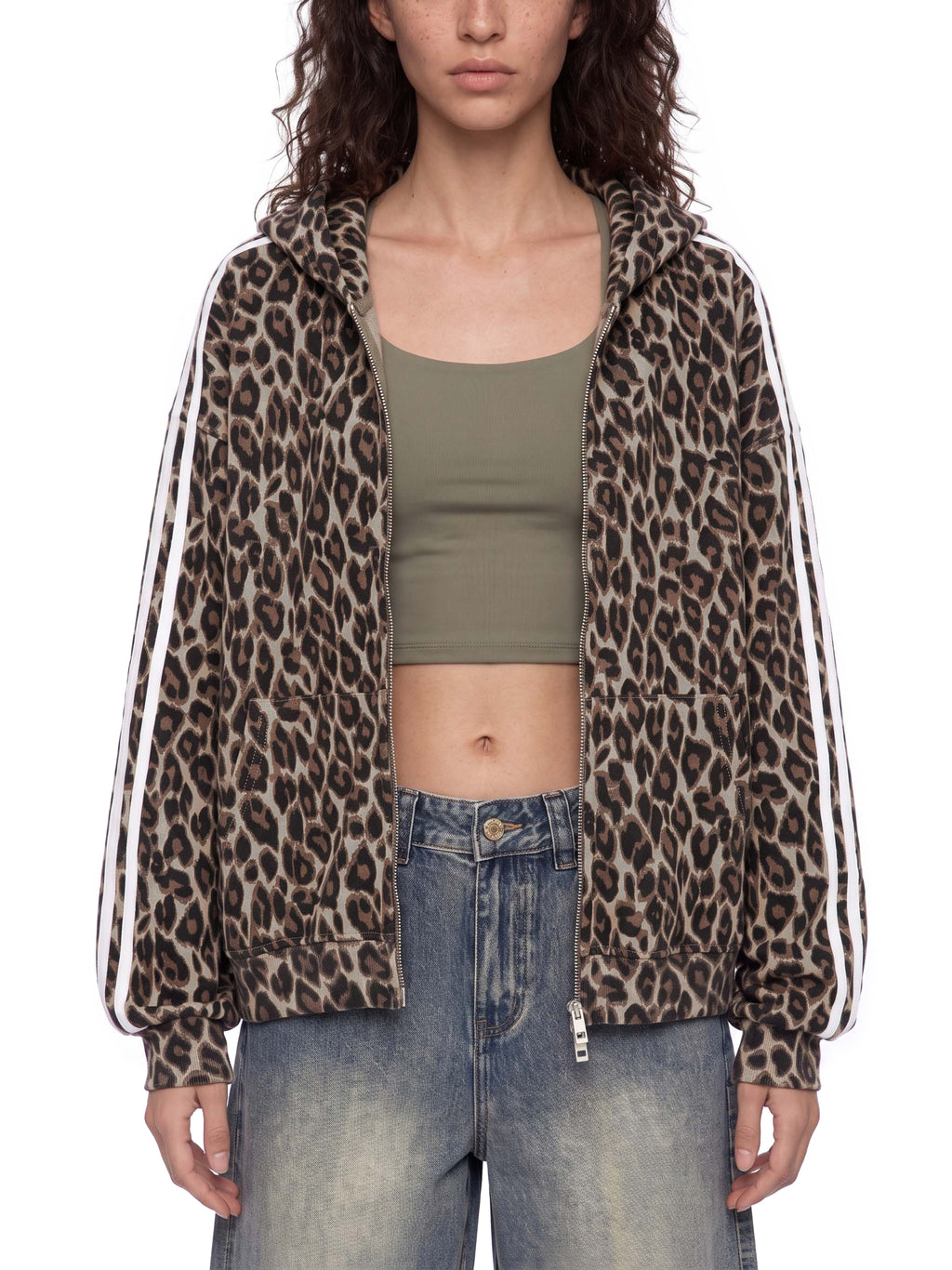 Unisex Vintage Wash Leopard Full Zip Hoodie