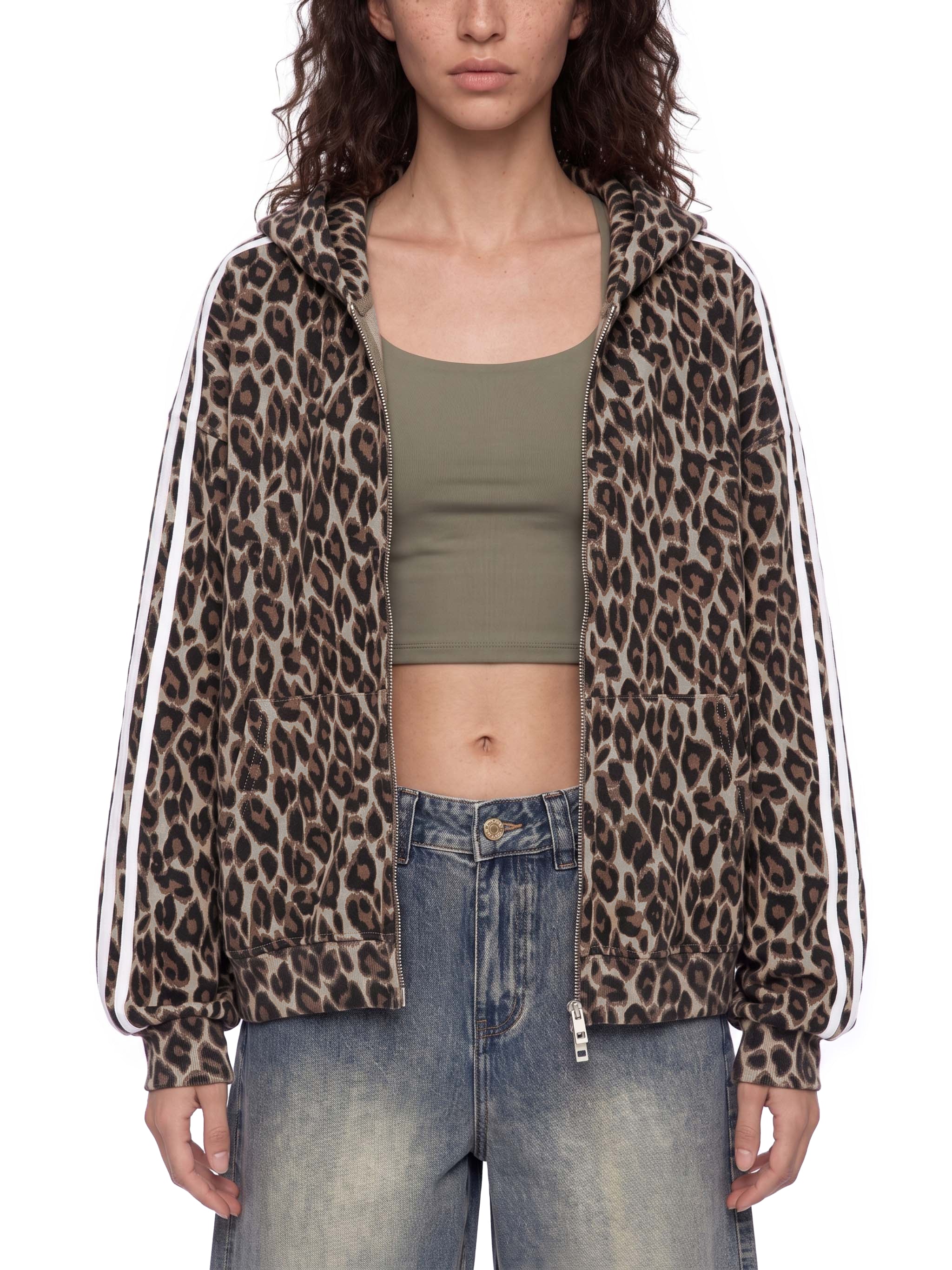 Unisex Leopard Full Zip Hoodie
