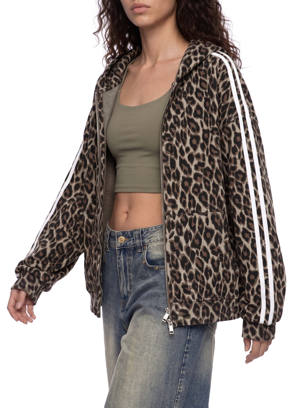 Unisex Vintage Wash Leopard Full Zip Hoodie