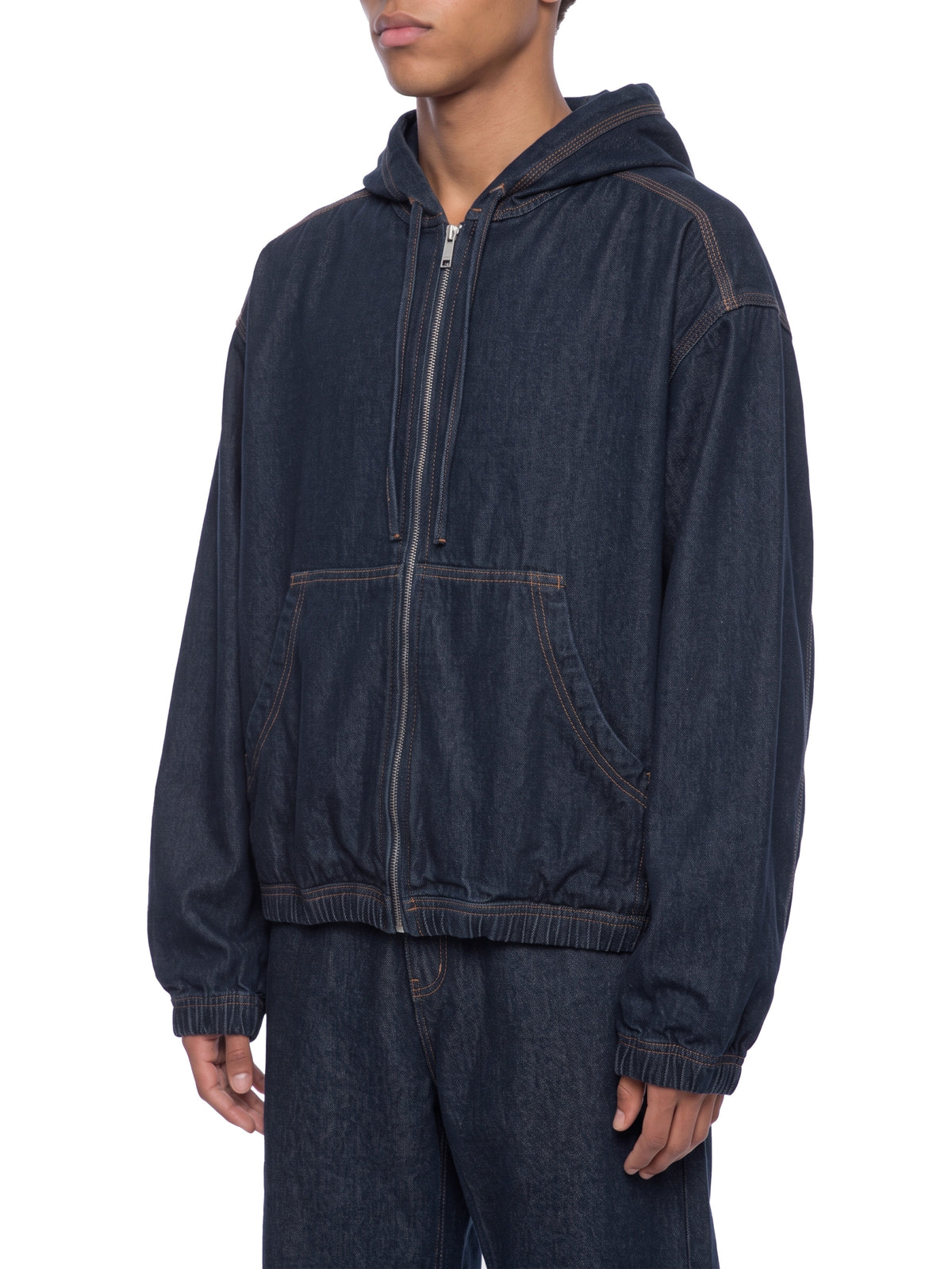 Men's Boxy Vintage Wash Hooded Denim Jacket