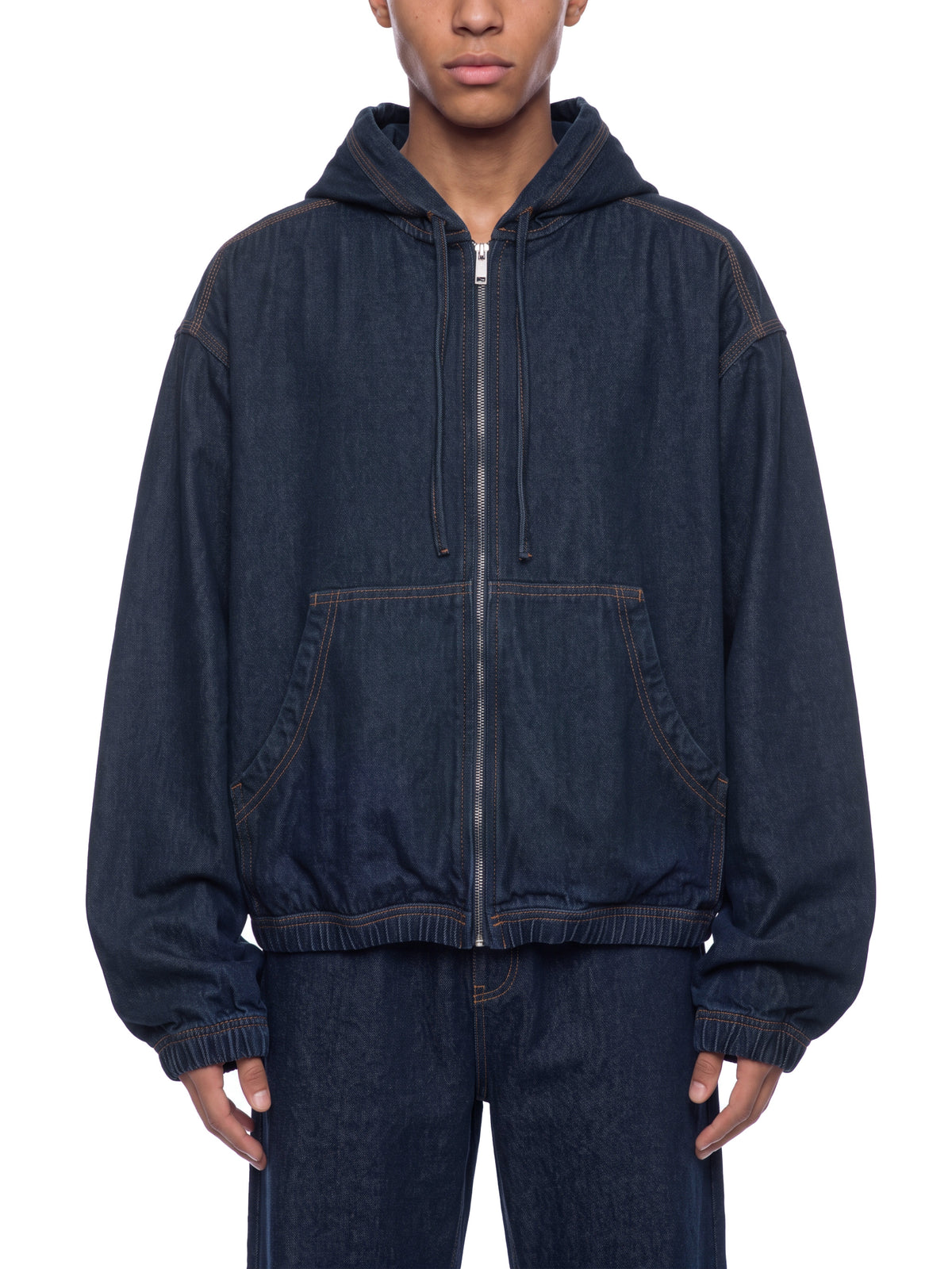 Men's Boxy Vintage Wash Hooded Denim Jacket